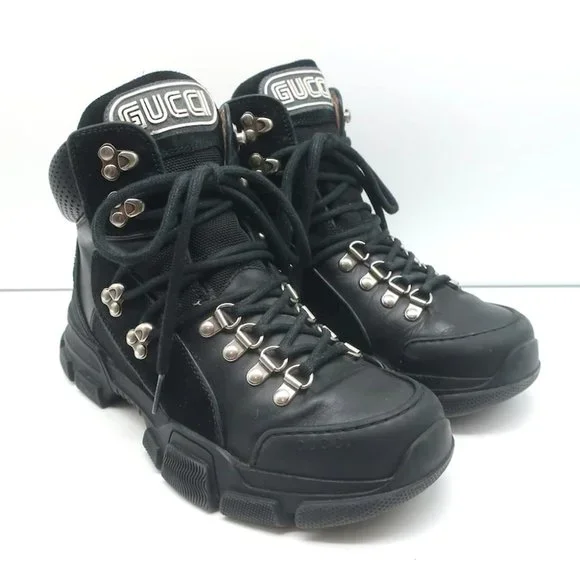 Gucci Flashtrek Hiking Boots Black Suede & Leather Size 38 - Picture 1 of 12